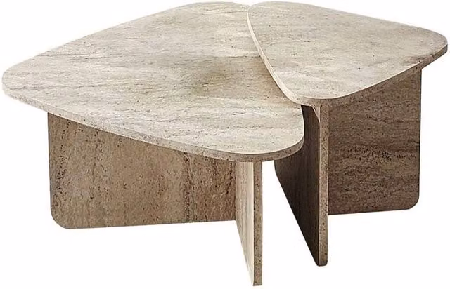 CALICOSY Set of 2 Triangular Coffee Tables with Rounded Edges in Beige