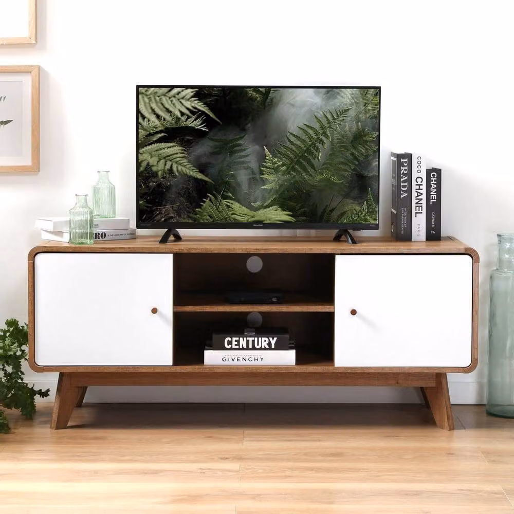 CALICOSY Albura TV Stand with 2 Doors and 2 Shelves in Dark Brown – 2