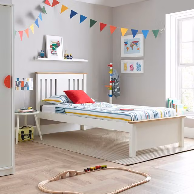 Rest Relax Childrens Solid Pine Single Bed with Drawers in White and Turquoise, 90 x 190 cm