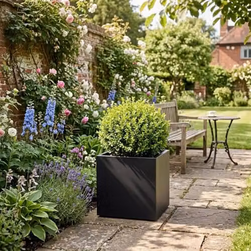 Nicoman Black Galvanised Steel Cube Planter Tub, W/D/H: 50 x 50 x 50 cm – 3