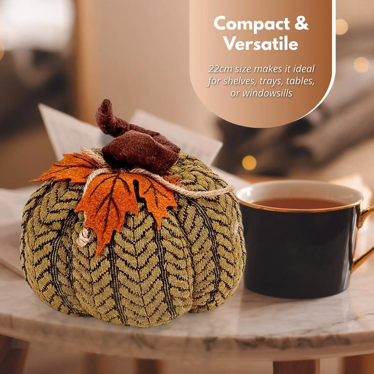 Marco Paul Green Plush Pumpkin Soft Autumn and Halloween Tabletop Decoration, Height: 22 cm – 8