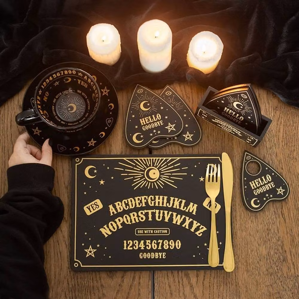 Uniqueful Black and Gold Talking Board Planchette Coaster Set, 1 Pack – 2