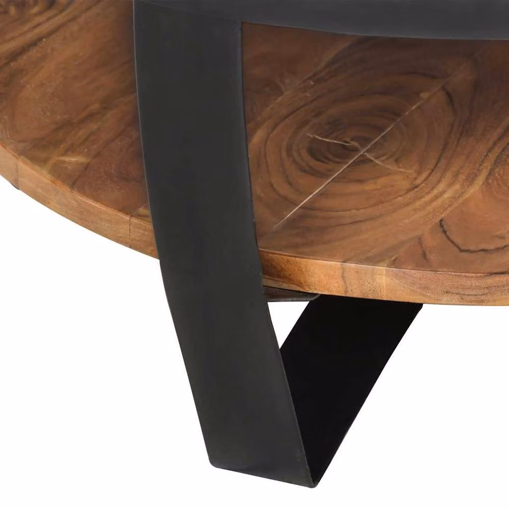 Berkfield Home Beautiful Round Coffee Table in Brown Solid Acacia Wood W/D/H: 65 x 65 x 32 cm – 5