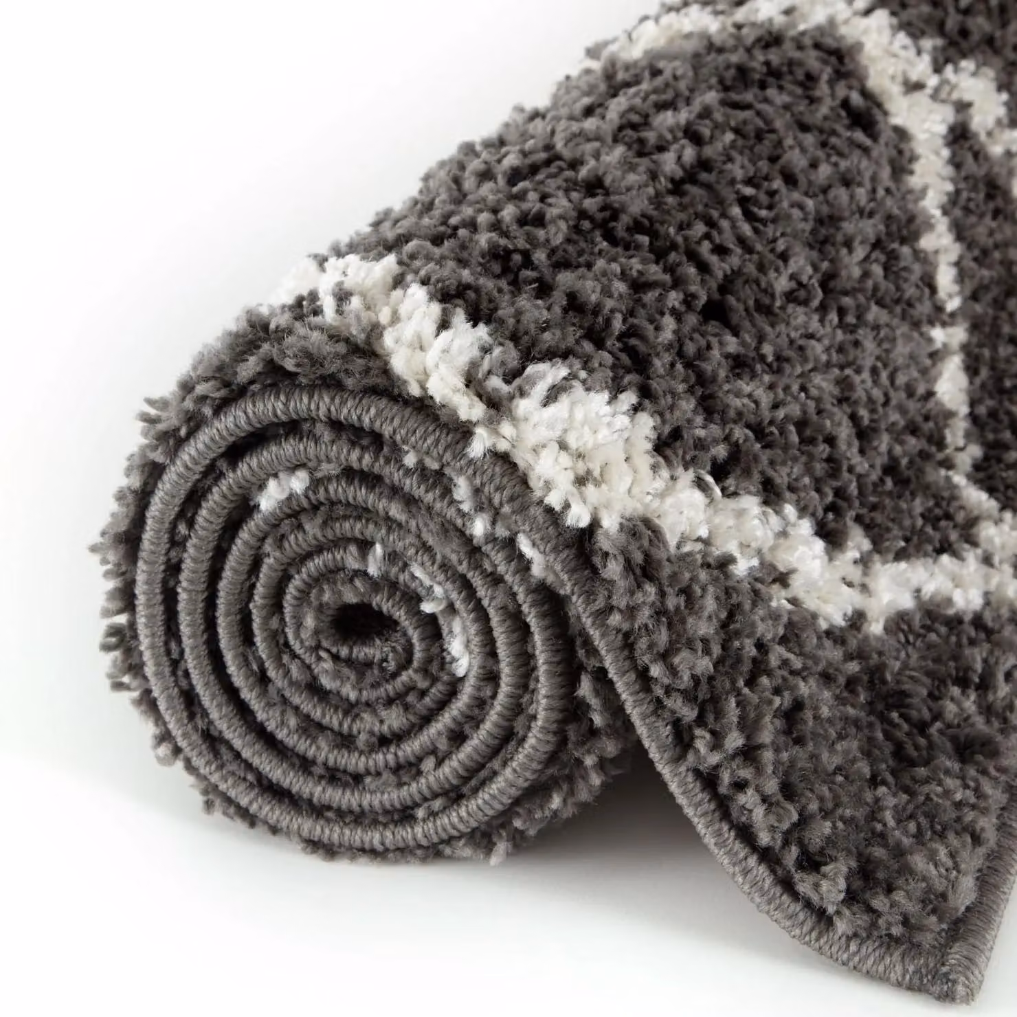 THE RUGS Moroccan Soft High Pile Shaggy Diamond Rug, Dark Grey, W: 80 cm, L: 300 cm – 3