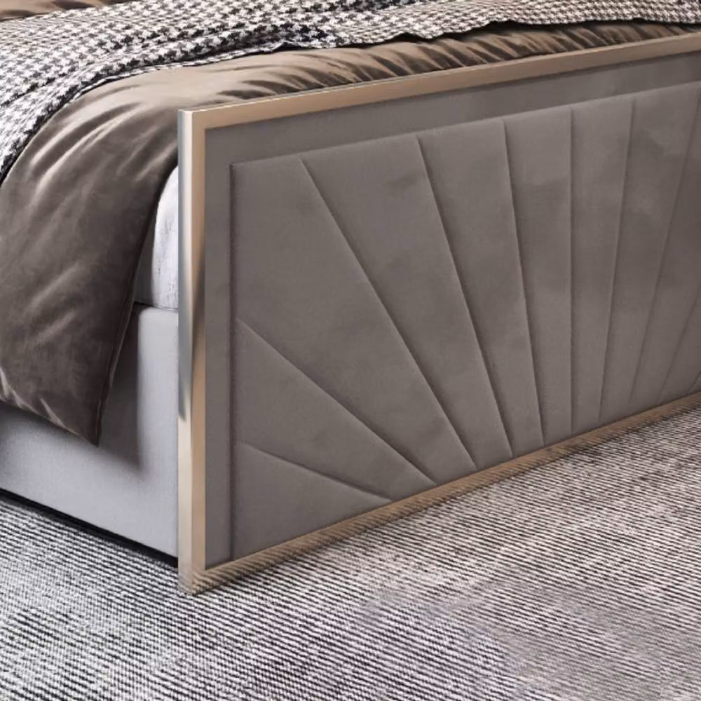 KDMD Thornbury Grey Velvet Upholstered Metal Designer Bed Frame, Size: King (180 x 200 cm) – 5