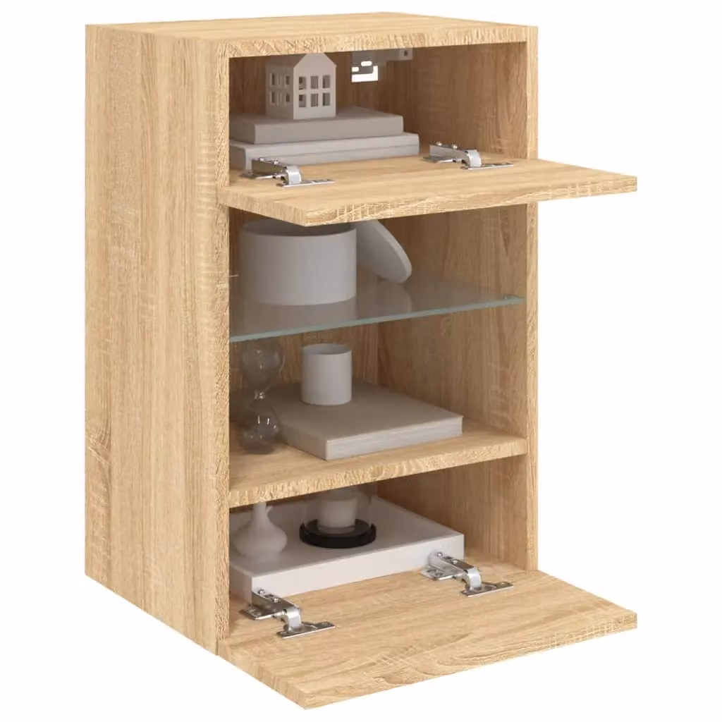 Berkfield Home Set of 2 Modern Wall Mounted TV Cabinets with Integrated LED Lights in Sonoma Oak Brown, W/D/H: 40 x 30 x 60.5 cm – 4