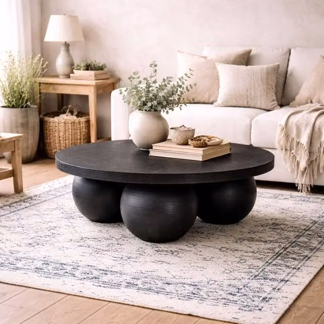 Wyld Haus Templemore Modern Round Black Concrete Coffee Table – 1