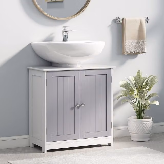 Kleankin Grey Under-Sink Bathroom Storage Cabinet with Adjustable Internal Shelves, W/D/H: 60 x 60 x 60 cm