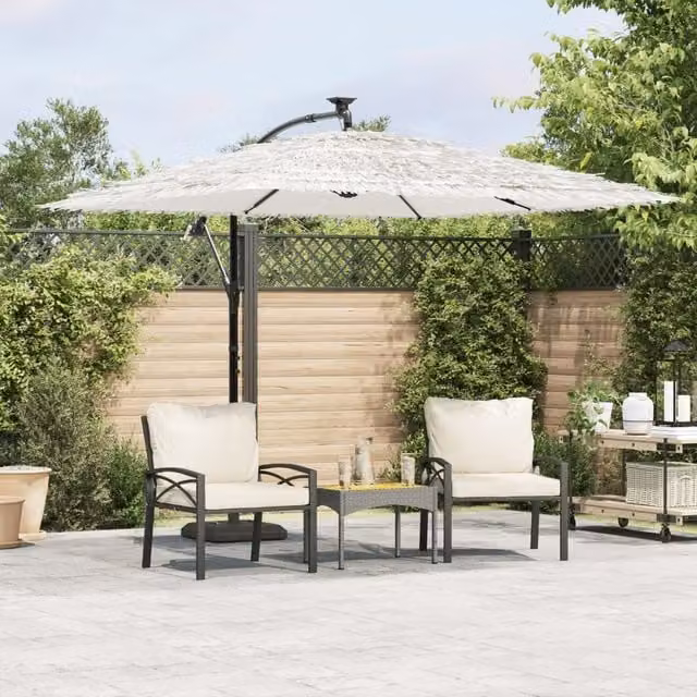 Berkfield Home Garden Parasol in White with Steel Pole, W/D/H: 269 x 269 x 235 cm