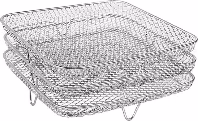 NESTLUNE Square Stackable Stainless Steel Air Fryer and Dehydrator Racks, Silver, W: 100 cm x D: 100 cm – 1