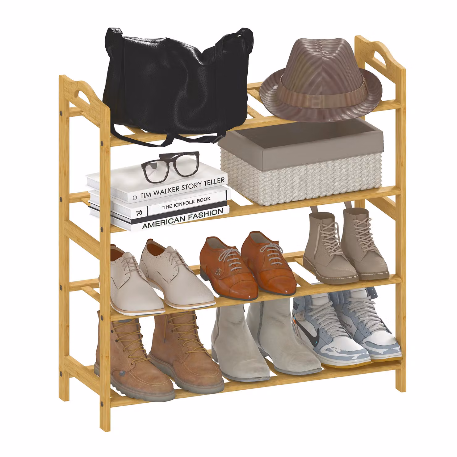 HOMCOM 4-Tier Bamboo Shoe Rack, Brown, W/D/H: 67.5 x 24.7 x 72 cm – 2