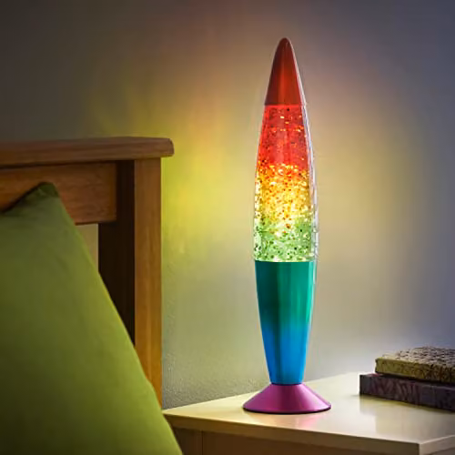 Global Gizmos 48639 Rainbow Glitter Retro Mood Lamp in Multicolour and Chrome, H: 40.64 cm – 4