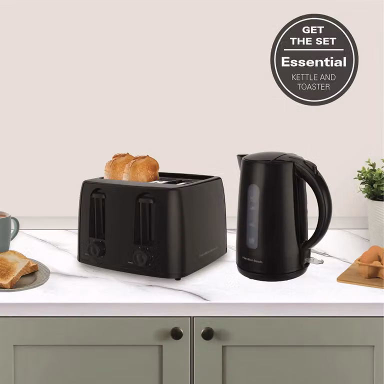 Hamilton Beach Black Kettle and 4 Slice Toaster Set