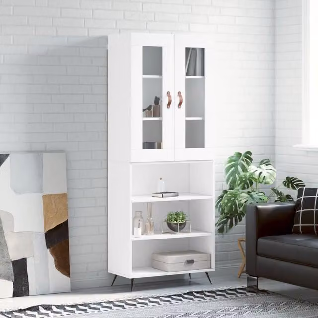 Berkfield Home Modern White Highboard with Glass Doors and Internal Shelves, W/D/H: 69.5 x 34 x 180 cm – 1