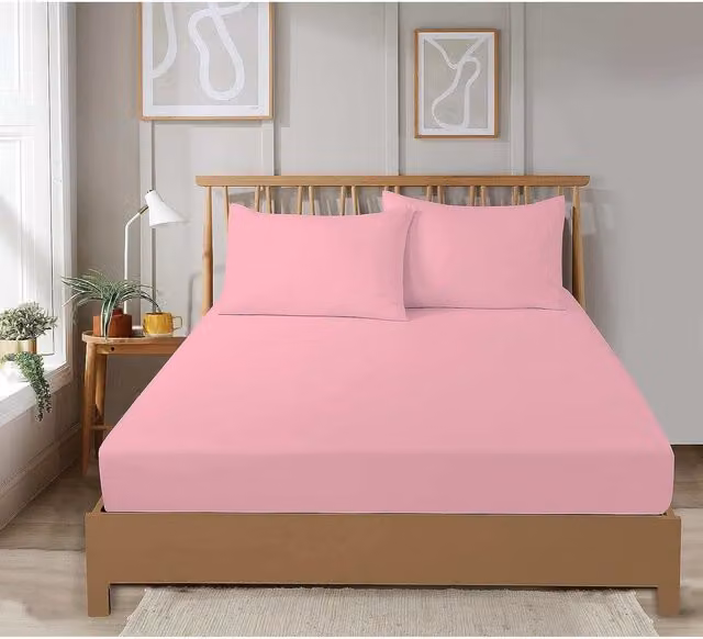 NewEdgeBlinds Super Soft Plain Dye Fitted Sheet in Pink, W/D/H: 180 x 200 cm