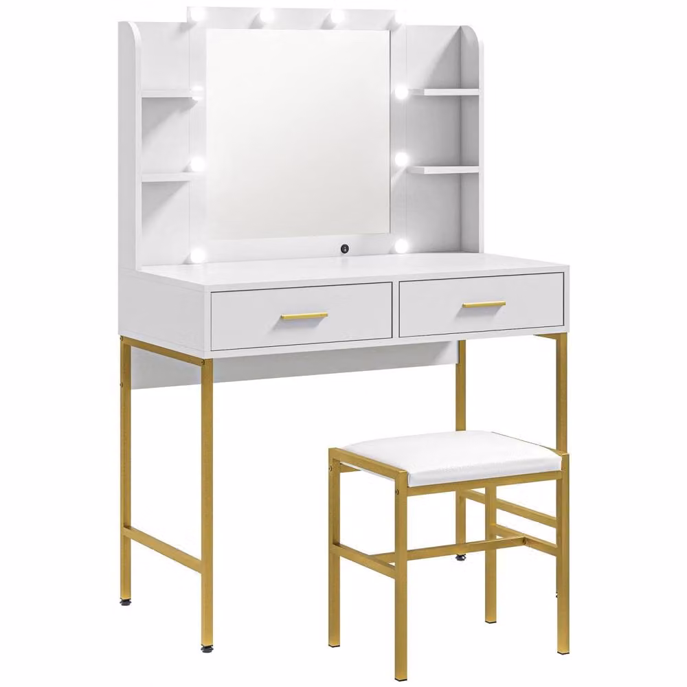 Wyld Haus Doraro White LED Dressing Table with Lighted Mirror and Cushioned Stool W/D/H: 132.5 x 90 x 45 cm – 2