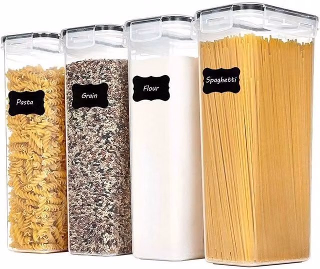 Kelvenix 4-Piece Airtight Plastic and Silicone Pasta Storage Jars in Transparent – 1