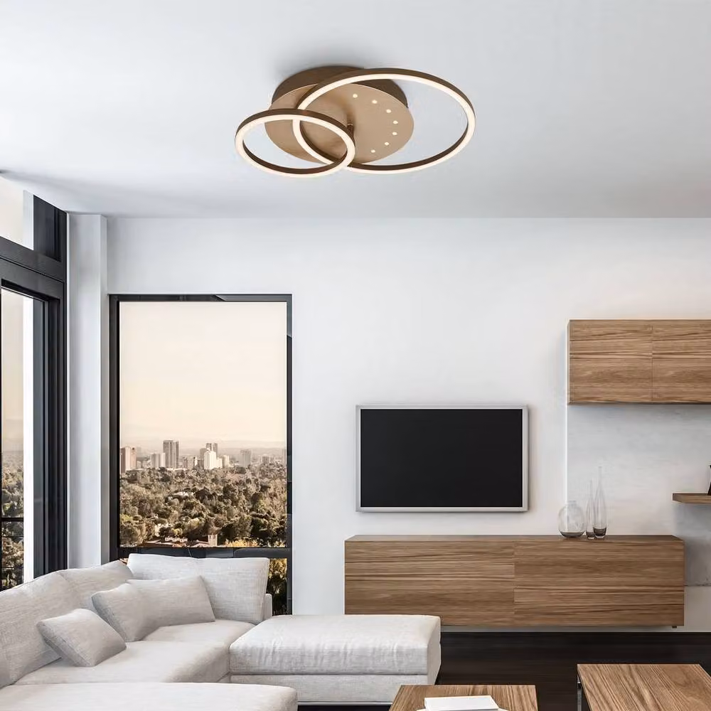 Briloner Beige LED Ceiling Light, 24W, 2550lm, 3000K, W/D/H: 40 x 30 x 7.5 cm, Gold/Brass – 3