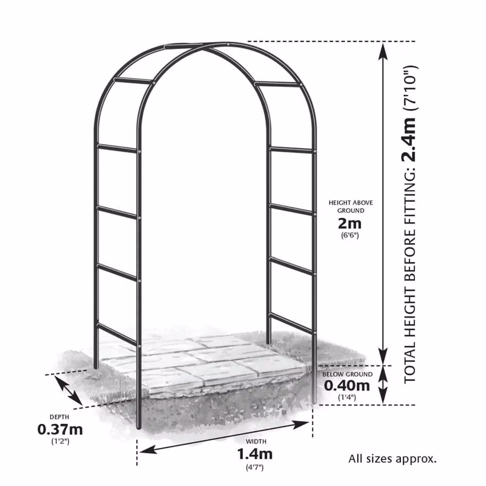 Nordara Heavy Duty Metal Garden Arch Trellis in Black for Climbing Plants, Height: 240 cm – 1