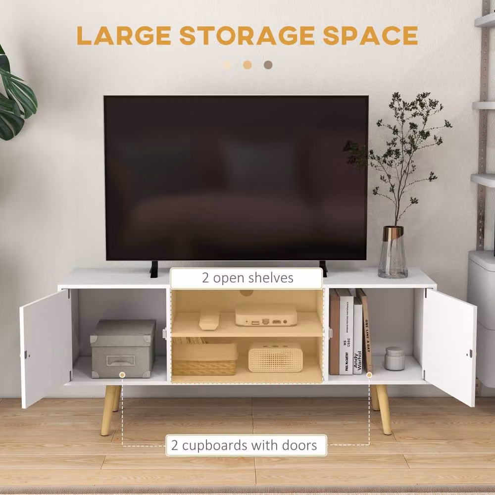 Wyld Haus Vido White TV Cabinet with Open Shelves and Wooden Legs, W: 120 cm, H: 52 cm, D: 34 cm – 4