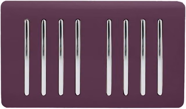 Trendi 8 Gang 2 Way Rocker Double Plate Tactile Light Switch in Plum Purple and Chrome