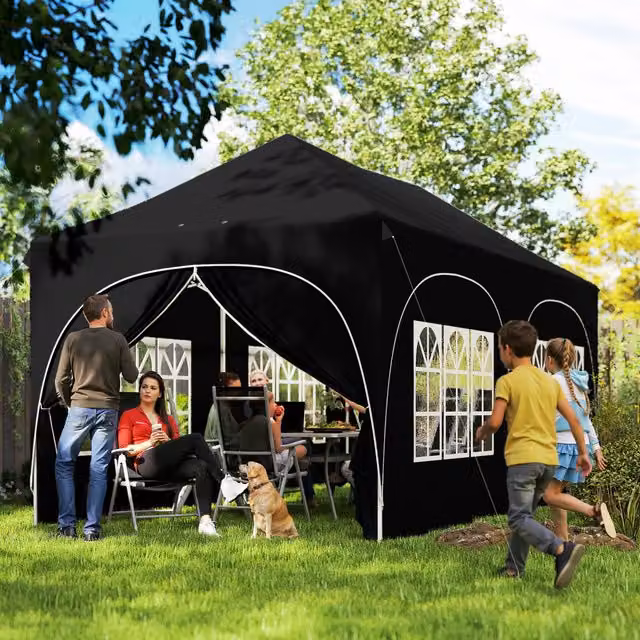 Outsunny Peak Top Pop Up Garden Party Gazebo with Sides, Black, W: 6 m, D: 3 m