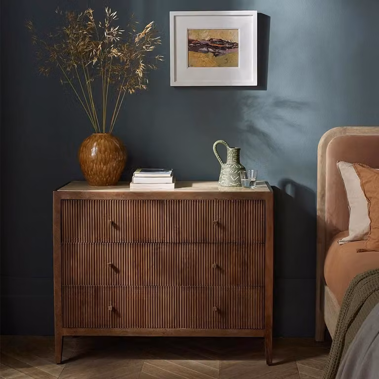 Atkin and Thyme Mirabelle Travertine Mango Wood Chest of Drawers in Brown
