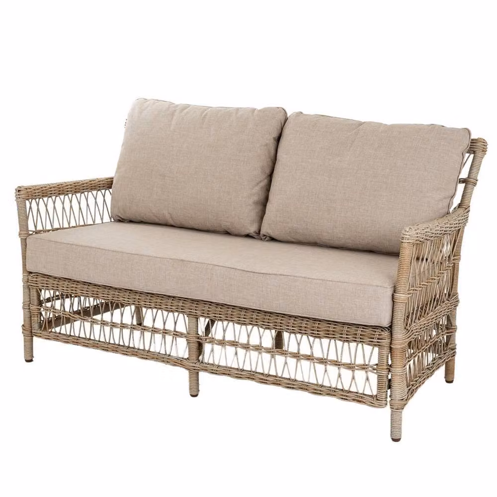 Lemon Pavilion Provence Collection 4 Seater Outdoor Lounge Set in Beige with Polyrattan and Metal Frame, W: 85 cm, L: 152 cm, H: 75 cm – 2