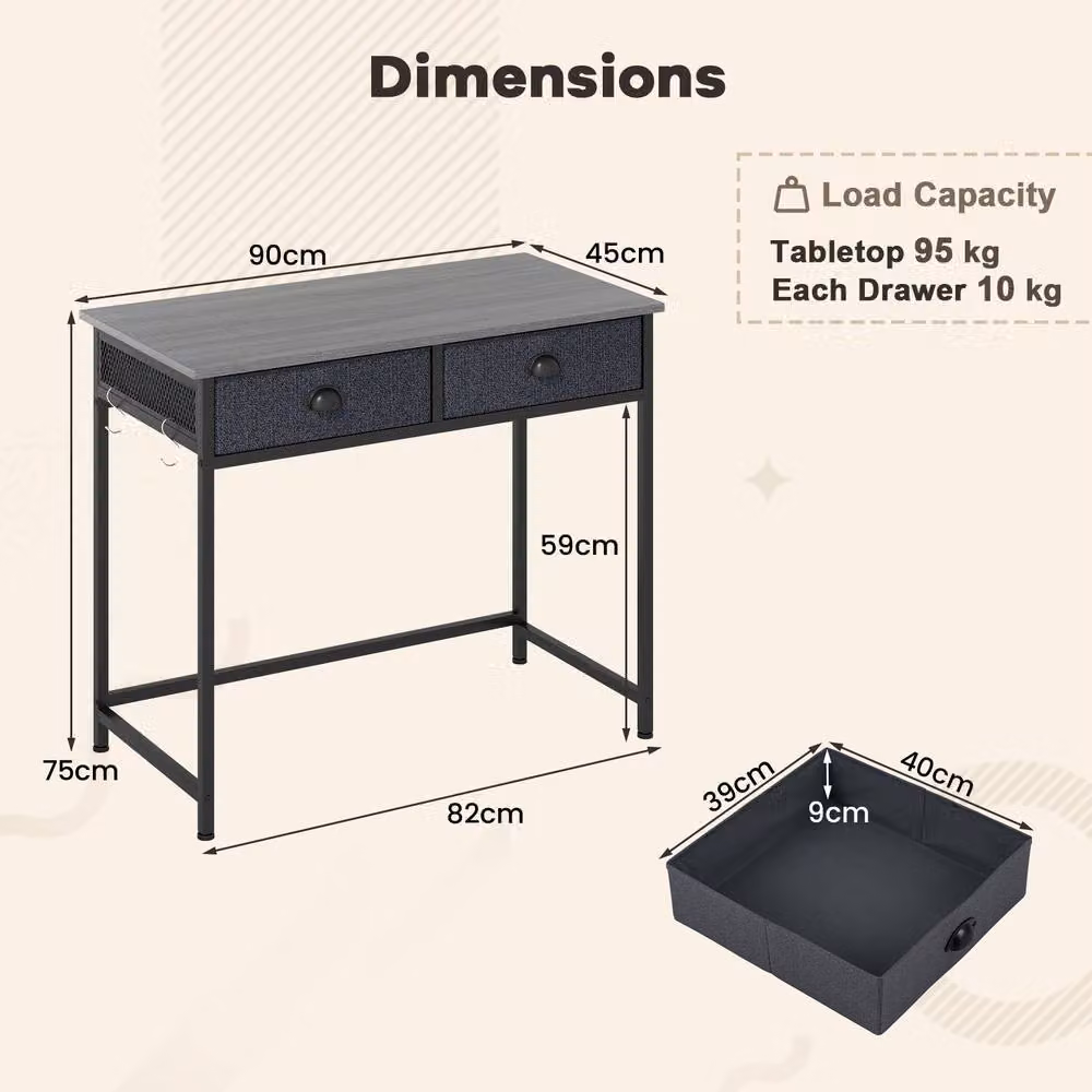 Gymax Modern Grey Computer Desk and Dressing Table with 2 Drawers – 6