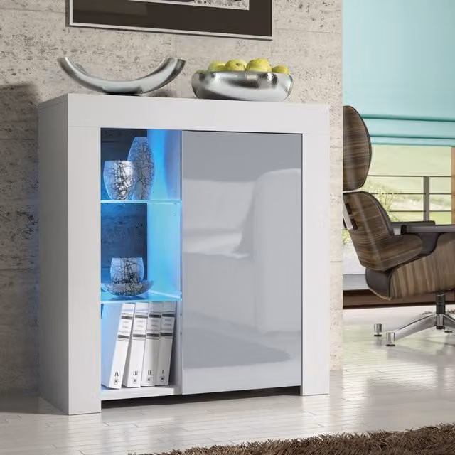 Creative Furniture Serene Sideboard in White and Grey with Integrated Lighting, W: 83 cm, H: 75 cm, D: 35 cm