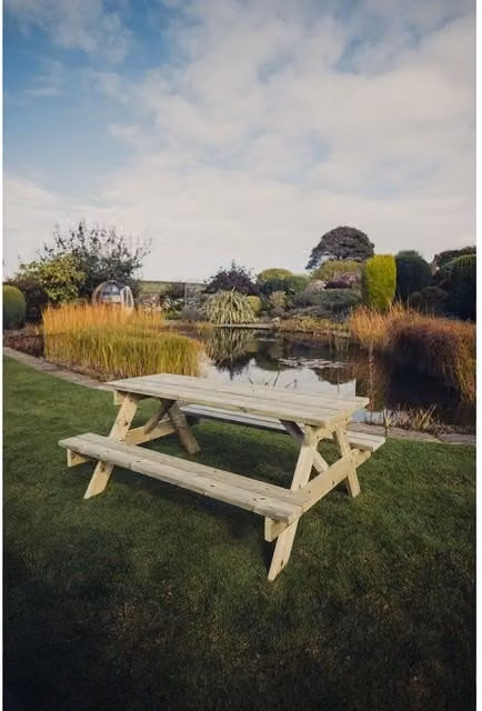 Churnet Valley Garden Furniture Ltd Classic Wood Picnic Table in Brown, W: 143.5 cm, D: 179.5 cm, H: 76 cm