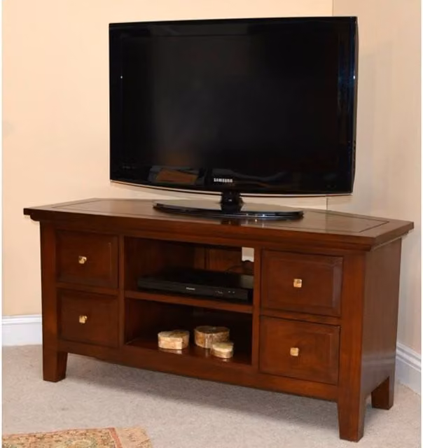 Lock Stock and Barrel Furniture Ltd New York Corner TV Unit in Brown Mahogany Wood, W110 x D50 x H56 cm – 1