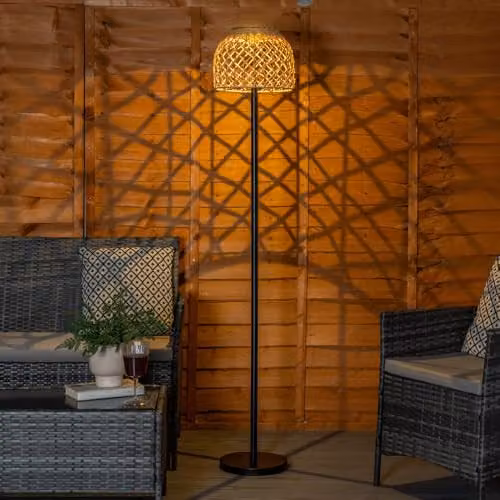 ValueLights Solar Powered Outdoor Garden Floor Lamp with Brown Rattan Shade – 3