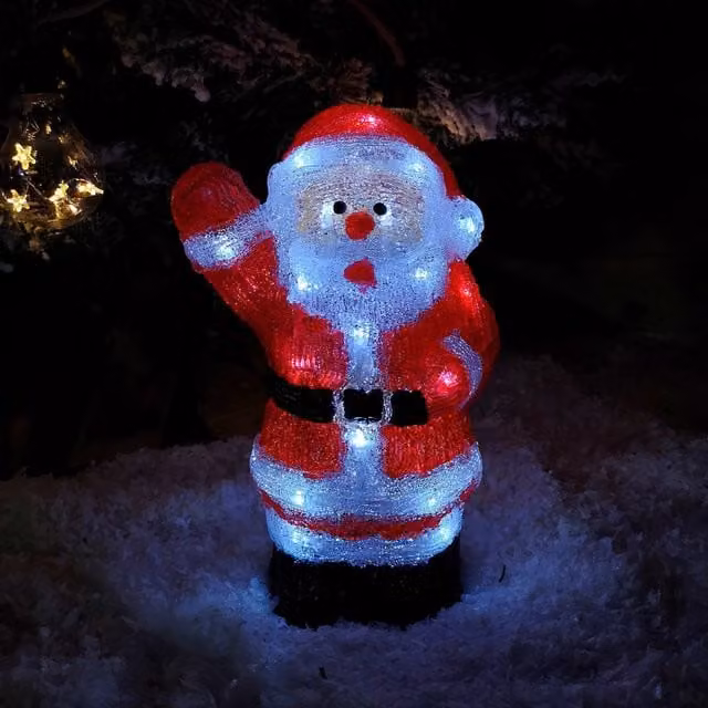 Samuel ALEXANDER LED Light Up Acrylic Christmas Santa Tabletop Decoration, Red and White, Height: 28 cm