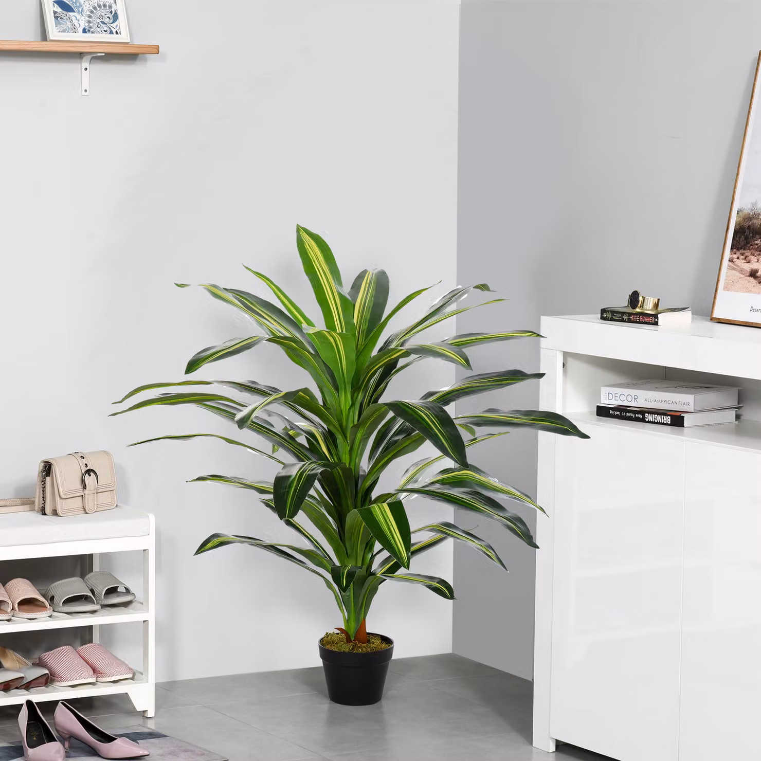 Outsunny Green Artificial Dracaena Tree with 40 Leaves and Nursery Pot, Height: 110 cm – 4