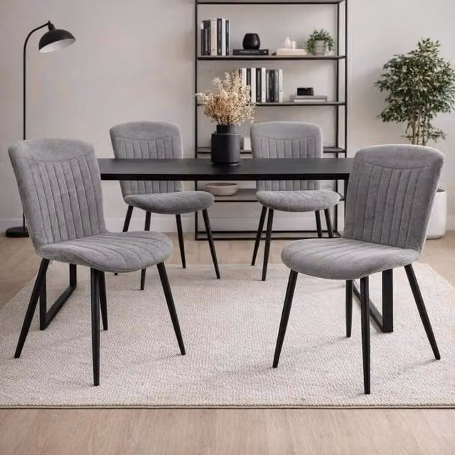 FWStyle Grace Pack of 4 Grey Upholstered Waterfall Clamshell Dining Chairs with Metal Legs – 1