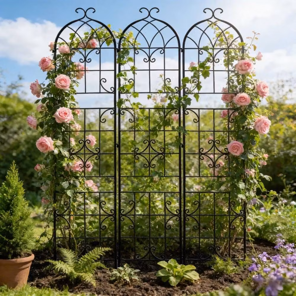 FLAVORA 3-Piece Metal Tall Garden Trellis Support in Black, H 100 cm x W 15 cm – 3