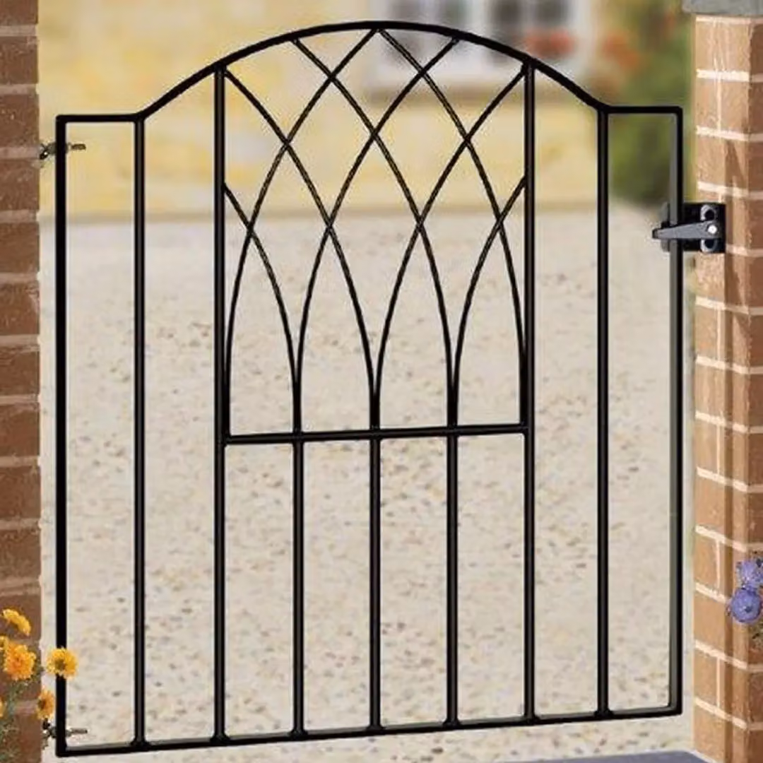 Burbage Iron Craft Abbey Modern Verona Low Bow Top Single Gate in Black, W: 88.0 cm, H: 94.0 cm – 2