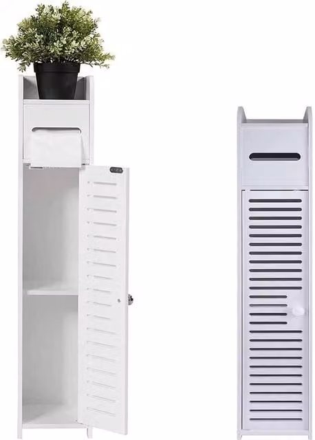 FLAVORA Freestanding White Cupboard Storage Unit for Bedroom or Bathroom – 1