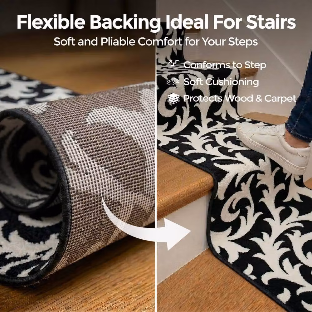 Bravich LTD Filigree Floral Non-Slip Low Pile Hallway Runner Rug in Black, W: 60 cm, L: 120 cm – 5
