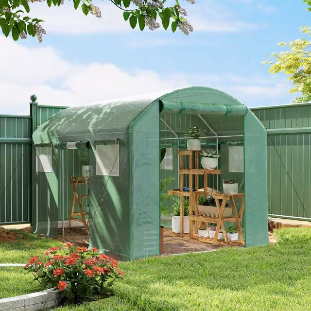 Outsunny Green Polytunnel Greenhouse with Roller Windows and Galvanised Steel Frame, W/D/H: 6 x 2 x 2 m – 1