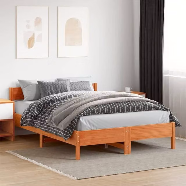 Berkfield Home Small Double Solid Wood Pine Bed Frame in Wax Brown, W/D/H: 120 x 200 cm