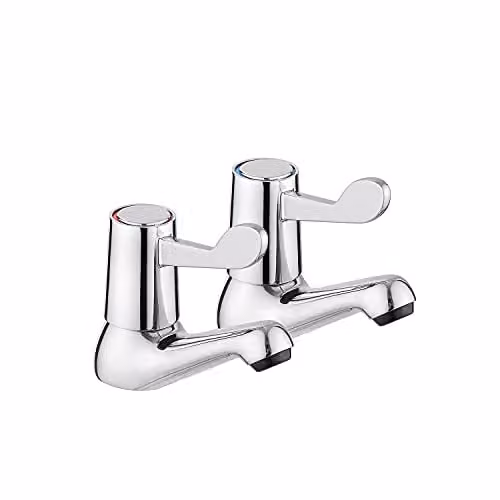 JASSFERRY Pair of Chrome Basin Lever Taps, Traditional Two-Handle Hot and Cold Bathroom Sink Faucet Set – 1