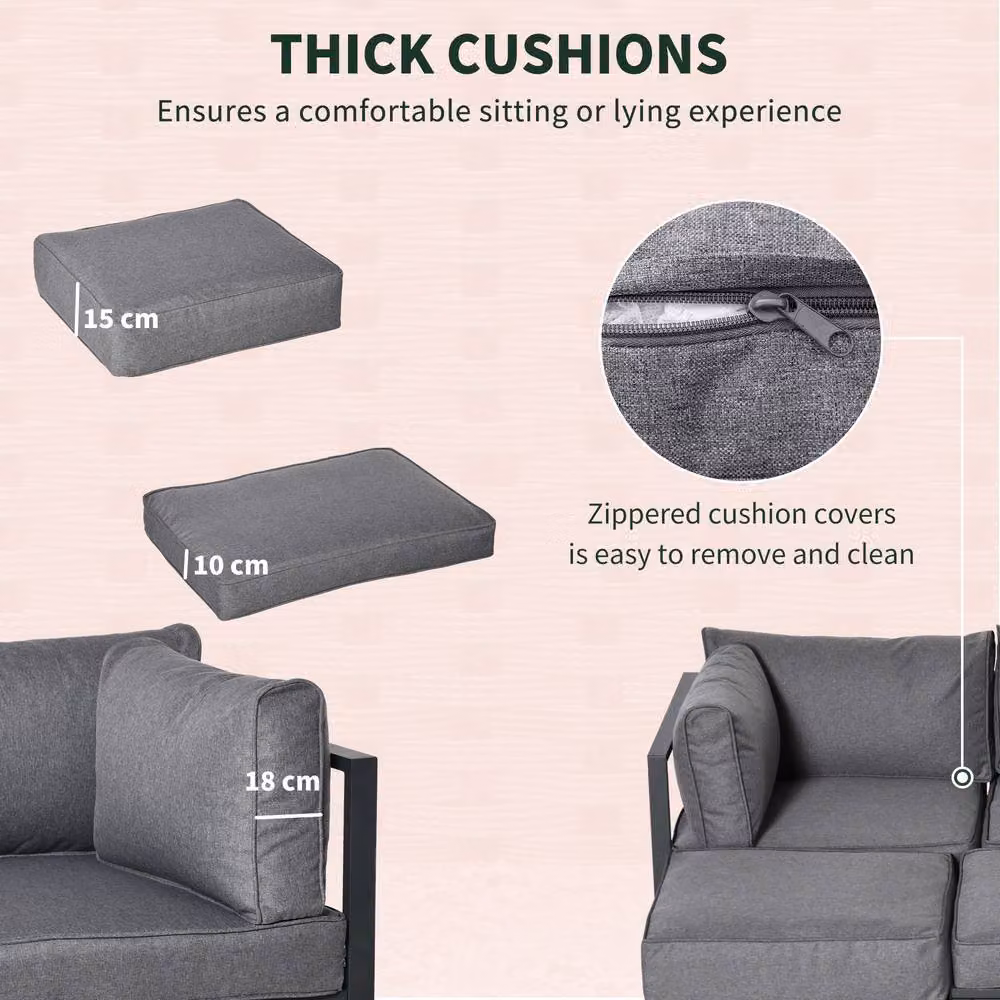 STILVORA 6-Seater Modern Sofa with Aluminium Frame in Grey – 6