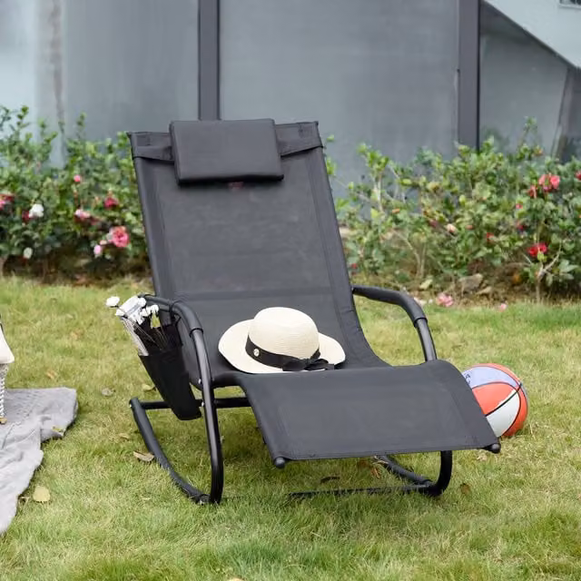 Outsunny Modern Black Breathable Mesh Rocking Chair with Armrests