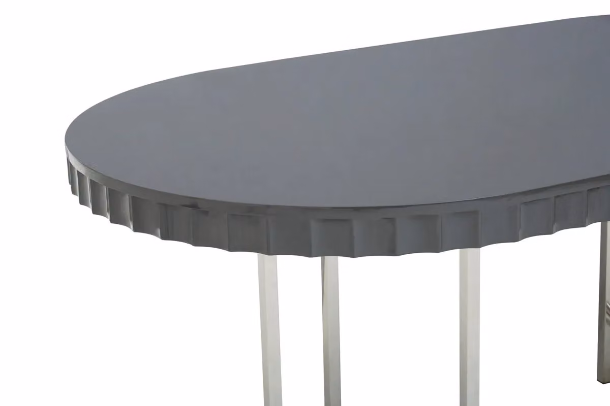 Orsina Grey High Gloss Rounded Dining Table with Silver Accents – 3