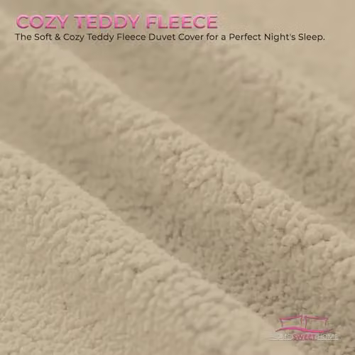 Home Sweet Home UK Teddy Bear Fleece Duvet Cover and Pillowcase Set, Beige, W: 180 cm, D: 200 cm – 3