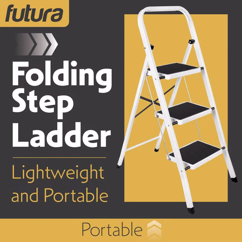 Futura 3 Step Heavy-Duty Steel Folding Step Ladder in White – 2