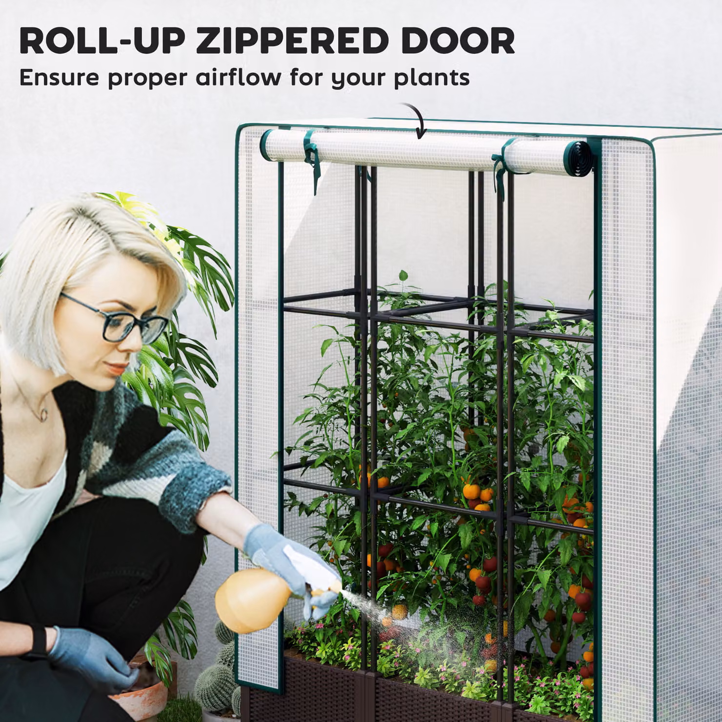 Outsunny Raised Garden Bed with Trellis in Brown, Plastic Planter Box with Drainage Holes for Vegetables and Flowers, W/D/H: 120 x 40 x 140 cm – 6