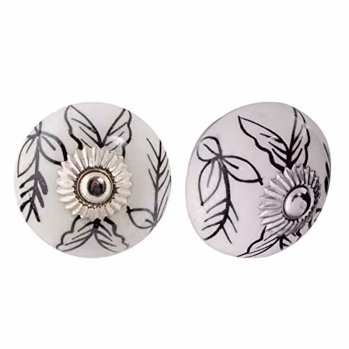 Nicola Spring Ceramic Cabinet Knobs with Black and White Floral Design, Pack of 12 – 1